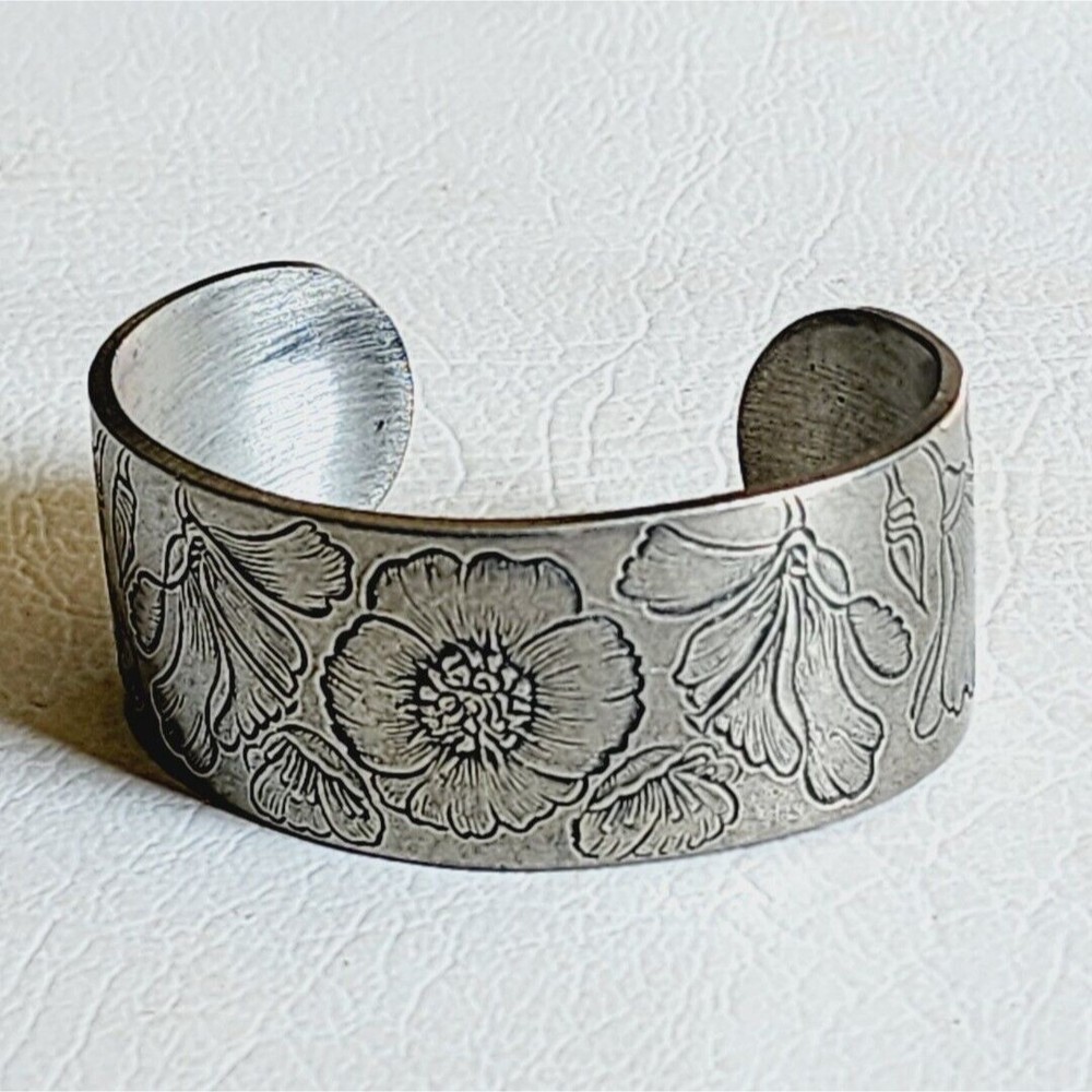 Vintage Salisbury Pewter Flower of the Month August Cuff Bracelet
